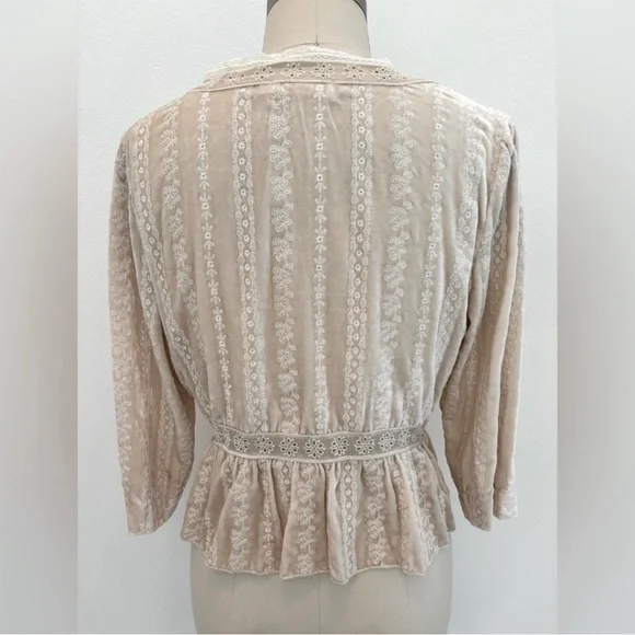 4 Love and Liberty Johnny Was Tie Cropped Jacket Nude Pink Velvet Eyelet Lace S - Picture 4 of 7